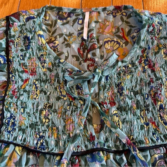 Free People Blue Floral Vibrant Romantic Bohemian Swinging Flowy Dress Sz Small - Picture 3 of 9